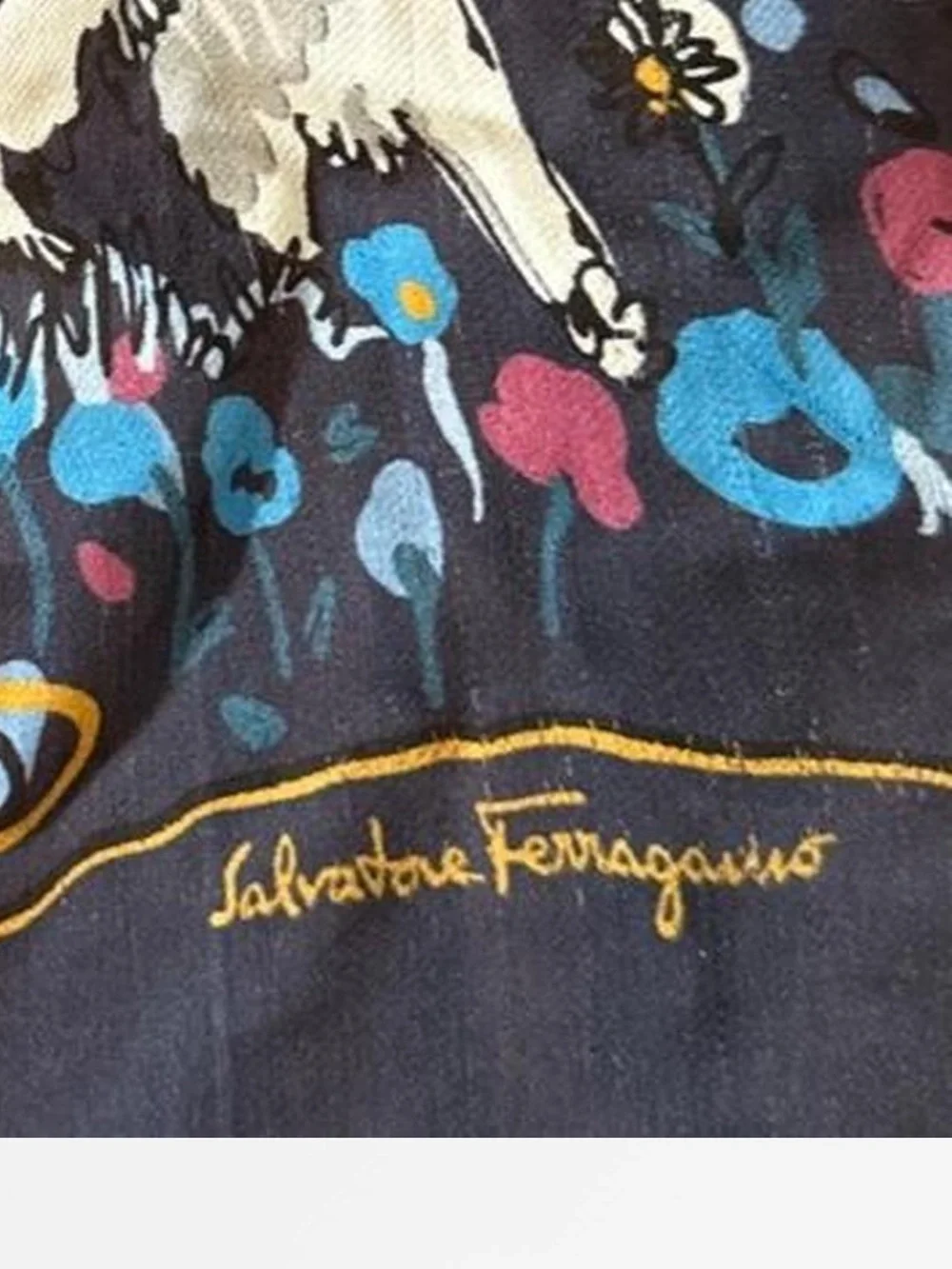 Salvatore Ferragamo silk scarf whimsical dog floral old money quiet luxury chic